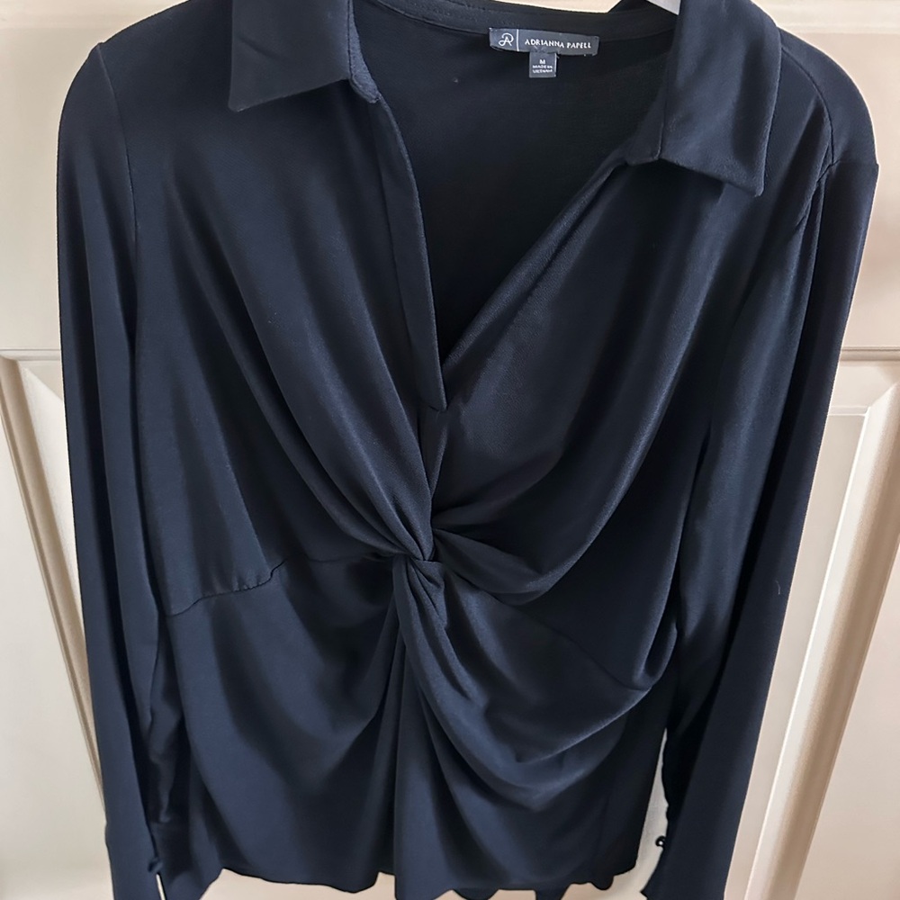 Adrianna Papell Black Twist Front Blouse